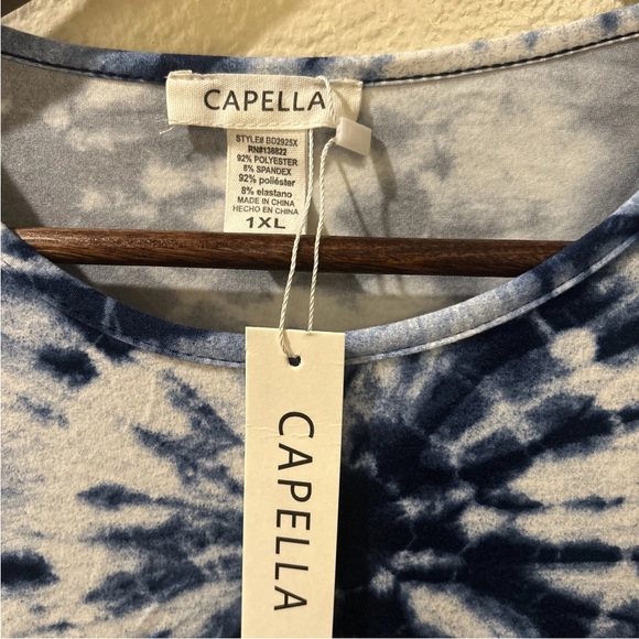🆕Capella Elegant Blue Tie-Dye Midi Bodycon Stretch Casual Summer/Spring Dress 1X - Picture 4 of 5